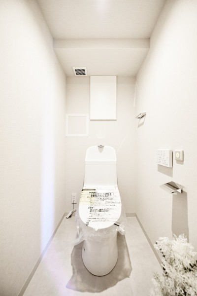 TOTO製ウォシュレット一体型のトイレ新規交換しました。深型ボウルで手洗いもしやすいです。お掃除楽々な機能が搭載されていますので、毎日のお手入れも楽々です。吊戸棚もあり便利です。