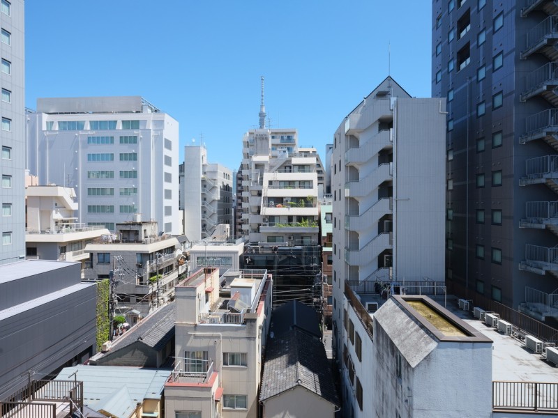 バルコニーからは東京スカイツリーを間近に望めます。キラキラ輝くライトアップの変化を目にして季節の移ろいを感じる暮らしが叶います。