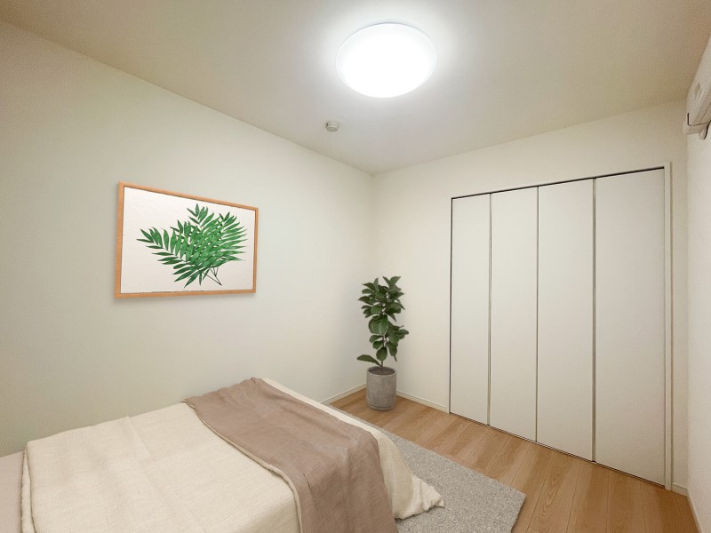 3Dパースの洋室3です。凹凸が少なく、大きな家具も配置しやすいお部屋です。（現地の仕様や色合いと異なる場合がございます。