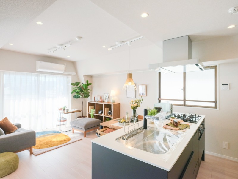 お部屋の主役にもなるアイランドキッチンが存在感を放つ、洗練されたお部屋に仕上げました。モダンな色調を採用し、気品溢れる空間を演出します。