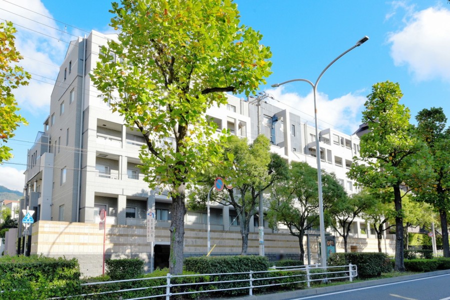御影の閑静な住宅街に佇む5階建てレジデンスです。阪急御影駅徒歩5分、JR住吉駅徒歩12分で２ＷＡＹアクセス可能です。道を１本はさむとスーパーがあり、毎日のお買い物も便利な立地です。