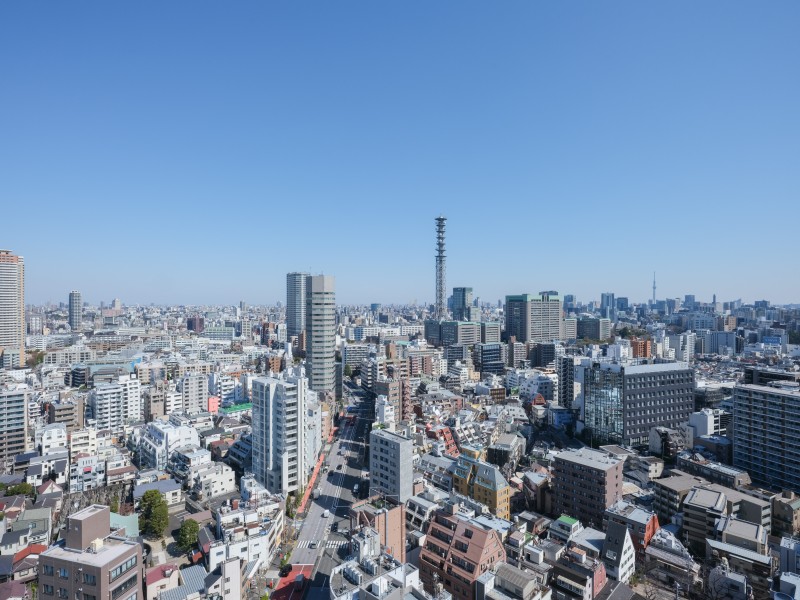 遠くに東京スカイツリーを望める眺望です。のびやかに広がる空が日常になり、至福の時間に包まれる住まいです。