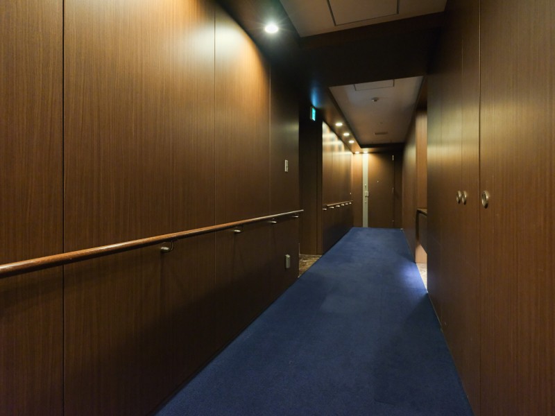 エレベーターを降りてお部屋へと続く廊下は、ホテルライクな内廊下設計です。外気の影響を受けにくく、プライバシーも守られやすいです。