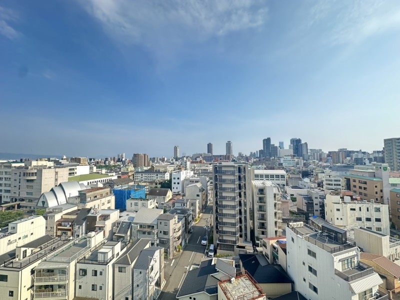 11階部分のお部屋からは前面を遮る建物も無いので、開放的な眺望が広がります。都心でありながら大きな空と遠くに見える山々の緑が美しく、深呼吸をしたくなるような眺めです。