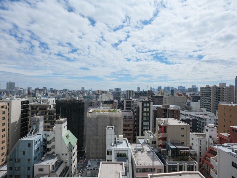 都心の利便と下町情緒が調和する街をバルコニーより眺めることができます。南向きで日当たりと眺望が良好です。ほっと一息をつきたいときや夜に景色を見たいときにオススメです。