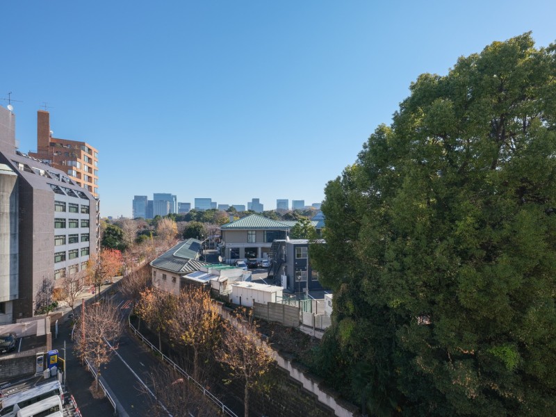 バルコニーからの眺望です。英国大使館・千鳥ヶ淵の借景から丸の内を望む眺望を掌中に、どこまでも伸びやかな空間をお楽しみいただけます。