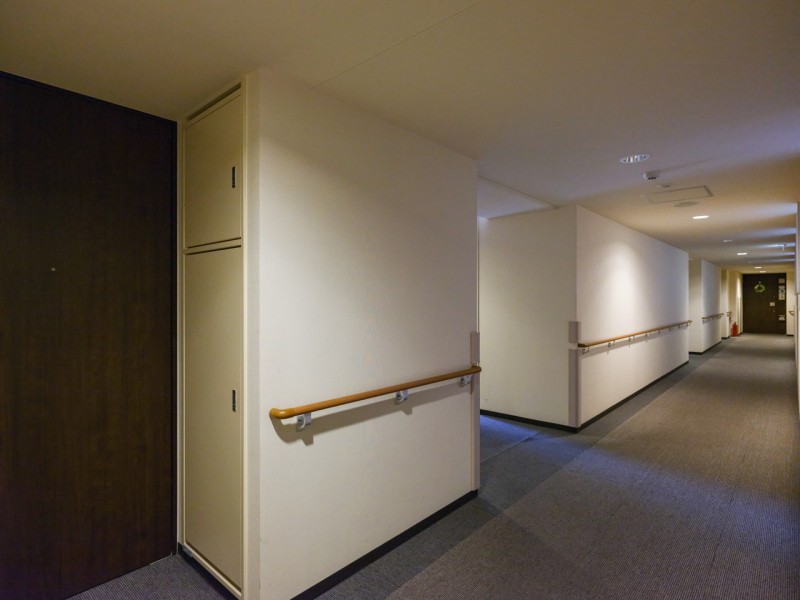高級感がありホテルライクな内廊下です。プライバシーを守れるので、安心してお住まいいただけます。