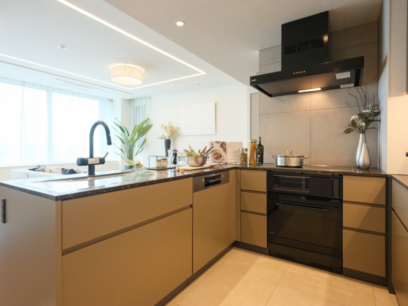 美しい面材や快適な機能が充実したグリーンサイエンス製システムキッチン(オーブン付)を新規設置しました。開放的な人気のオープンキッチンは、リビングの様子を見ながら家事ができるので安心です。