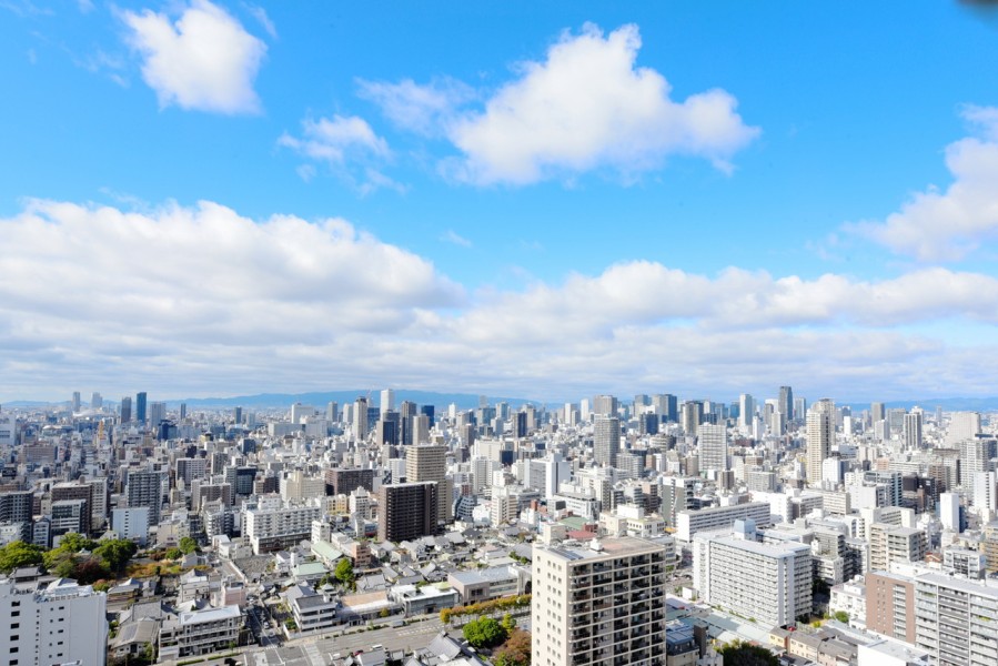 最上階31階から眺める眺望は、遠くは六甲山系の山々から大阪市街の街並みを見下ろす開放感があります。上町台地の高台に位置する上質なタワーレジデンスからこの眺めを堪能できます。