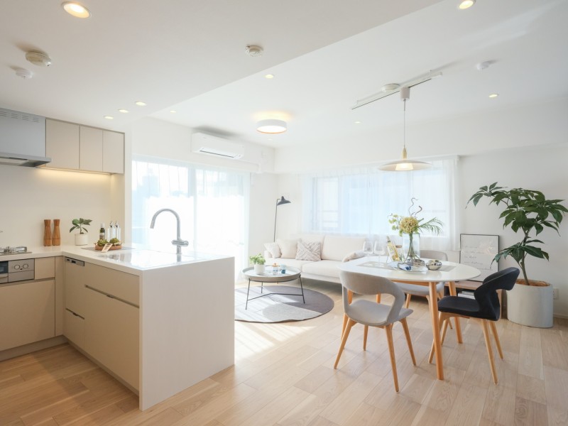 6階部分の南西北の３方角部屋で、陽当たり・眺望・通風良好です。どんな家具とも馴染みが良い内装に仕上げましたので、家具や小物でお好みの空間を演出することができます。