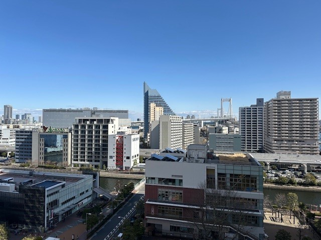 空へと繋がるスマートなビル群のシルエットに都心の刺激を間近に感じながらも、青々とした空と水辺の潤いを眺めリラックスできるバルコニーです。