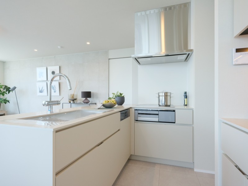 田中工藝製のオリジナルキッチンは、住まいに調和するデザイン性と機能性を兼ね備えています。開放的なオープンタイプでお部屋に美しく溶け込みます。