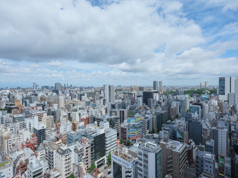 都心の刺激を間近に、ビル群のシルエットと青々とした空を望める眺望です。時間と共に変わりゆく空を眺めながら、ゆっくりと自分の時間を大切に過ごしたくなるような贅沢な眺めです。