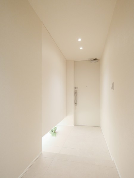 住まいの顔になる玄関は、フットライトが足元を温かく照らし、白を基調に爽やかな空間を演出します。頼もしい収納力をもつシューズボックスを備え付けました。