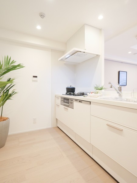 リビングにいるご家族とコミュニケーションを取りながらお料理ができる、人気のオープンキッチンです。コンロ前は壁になっているので、油ハネ等の心配もありません。