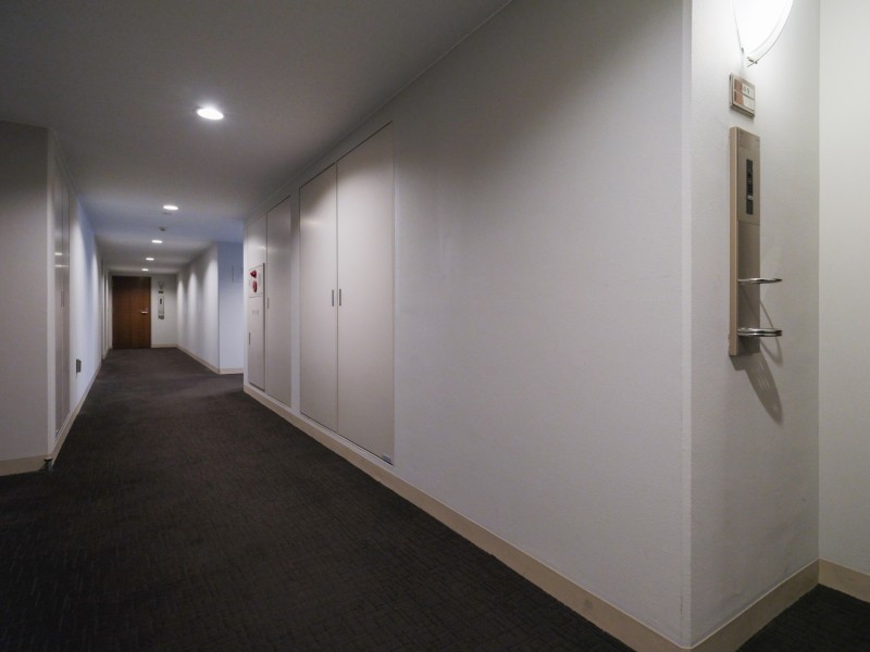 エレベーターを降りてお部屋へと続く廊下は、ホテルライクな内廊下設計です。外気の影響を受けにくく、プライバシーも守られやすいです。
