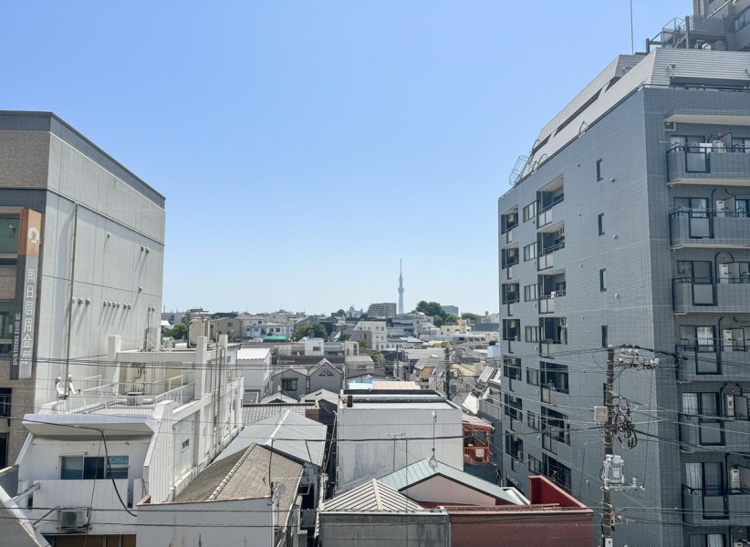 日常の景色に溶け込む、雄大なスカイツリーを望めます。澄んだ青空と街並みのコントラストが都会のエネルギーを感じさせ、日々の暮らしに心地よいアクセントを添えてくれます。