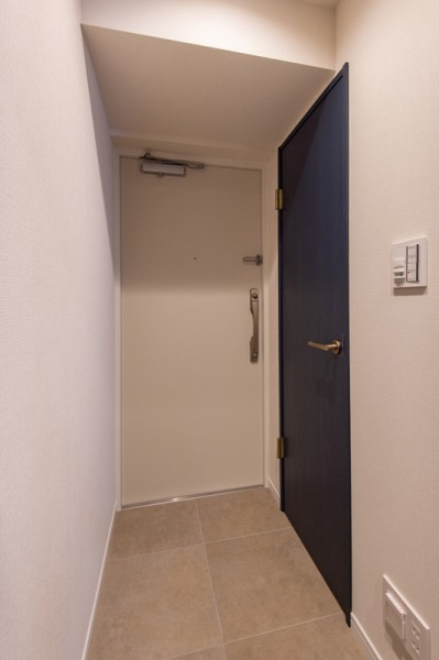 玄関ドアはプッシュプル式ハンドルになっているので、両手が塞がっていても簡単に開閉できて実用的です。