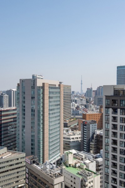 都心を肌で感じる立ち並んだビルの向こうには、東京スカイツリー。都心にありながら広々とした空を仰ぐことができるので、毎日のパワーチャージにぴったりです。