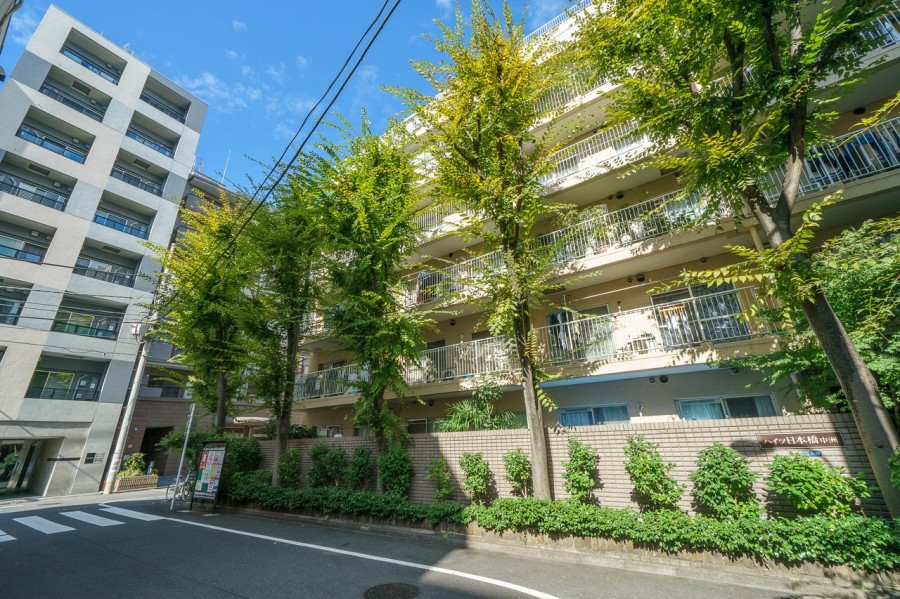 隅田川沿いに建つ、豊かな植栽が目を引くマンションです。風情溢れる江戸の良さを残す街に佇みます。