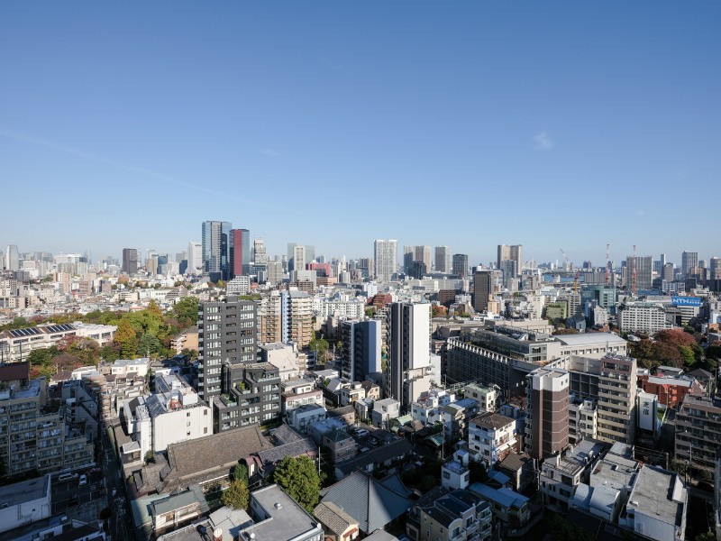 バルコニーからは青々と広がる空を望むことができます。東京湾やレインボーブリッジをご覧いただける開放的な眺望です。