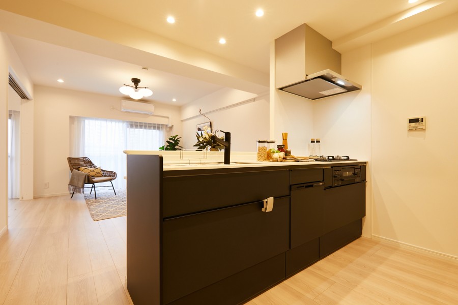 LIXIL製システムキッチン（食器洗浄乾燥機付）を新規設置。デザイン性の高いキッチンです。