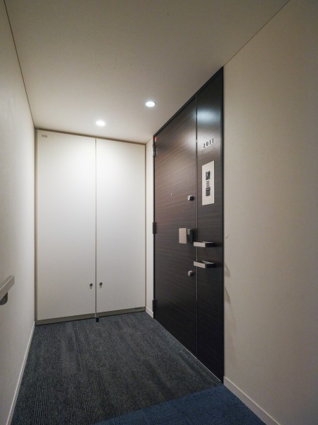 重厚感のあるダークブラウンカラーの扉が格式高い空間となっております。スカイラウンジやパーティーラウンジなどの共用施設が充実しており、敷地内にはスーパーやドラッグストアが併設しています。