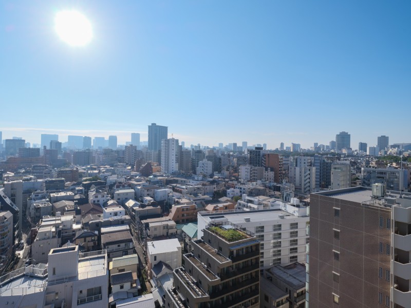 ルーフガーデンからは、開けた空と周辺の街並みを一望できます。都心にありながらも空の広がりを身近に感じられる、開放的な眺望をお楽しみいただけます。