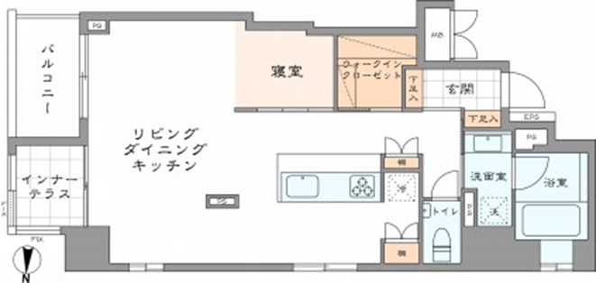 LDと緩やかに仕切られた寝室スペース３