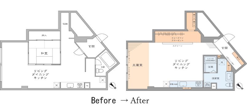 間仕切りを最小限にした間取り変更リノベーション事例